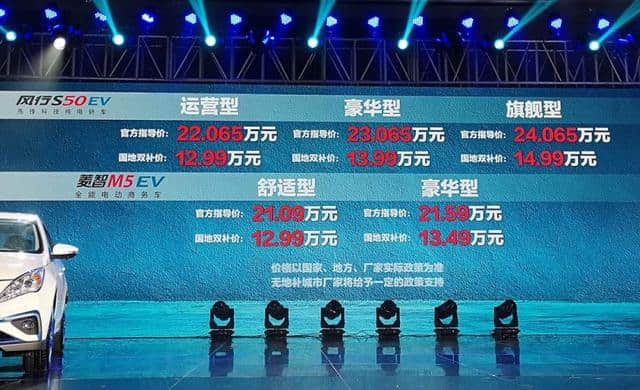 东风风行S50EV正式上市 补贴后12.99万元起