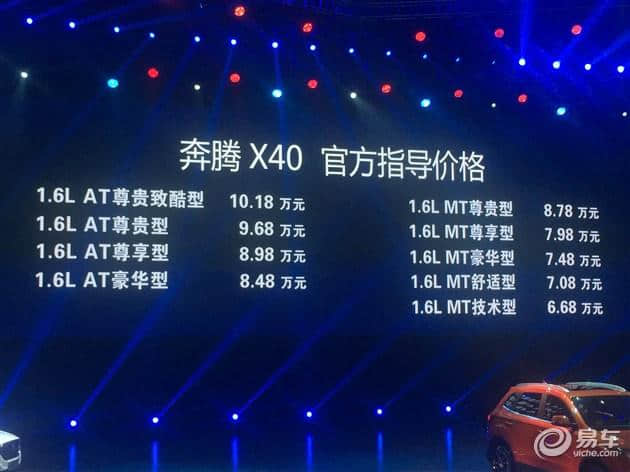 一汽奔腾X40正式上市 售6.68万-10.18万元