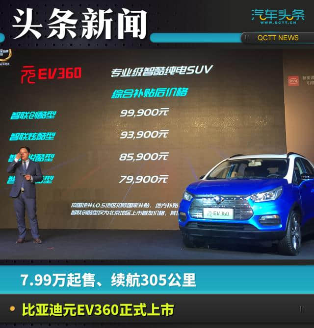 比亚迪纯电小型SUV正式上市，共四款车型7.99万起售