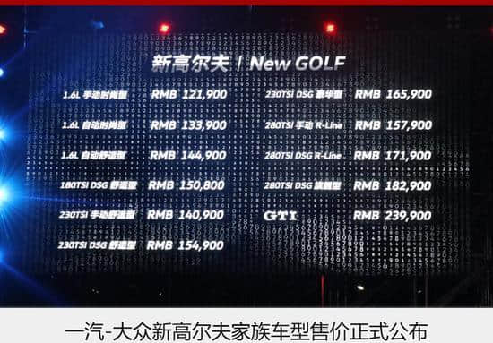 一汽-大众 高尔夫 预测售价：12.19万起