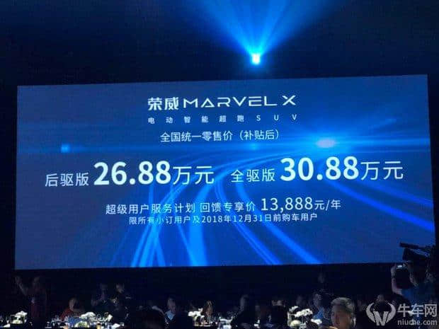 补贴后26.88万起售，荣威MARVEL X正式上市并交付