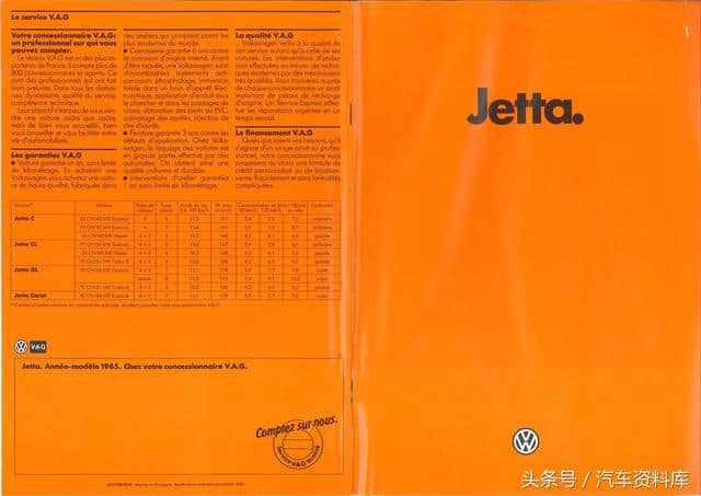 1984年的老捷达产品册