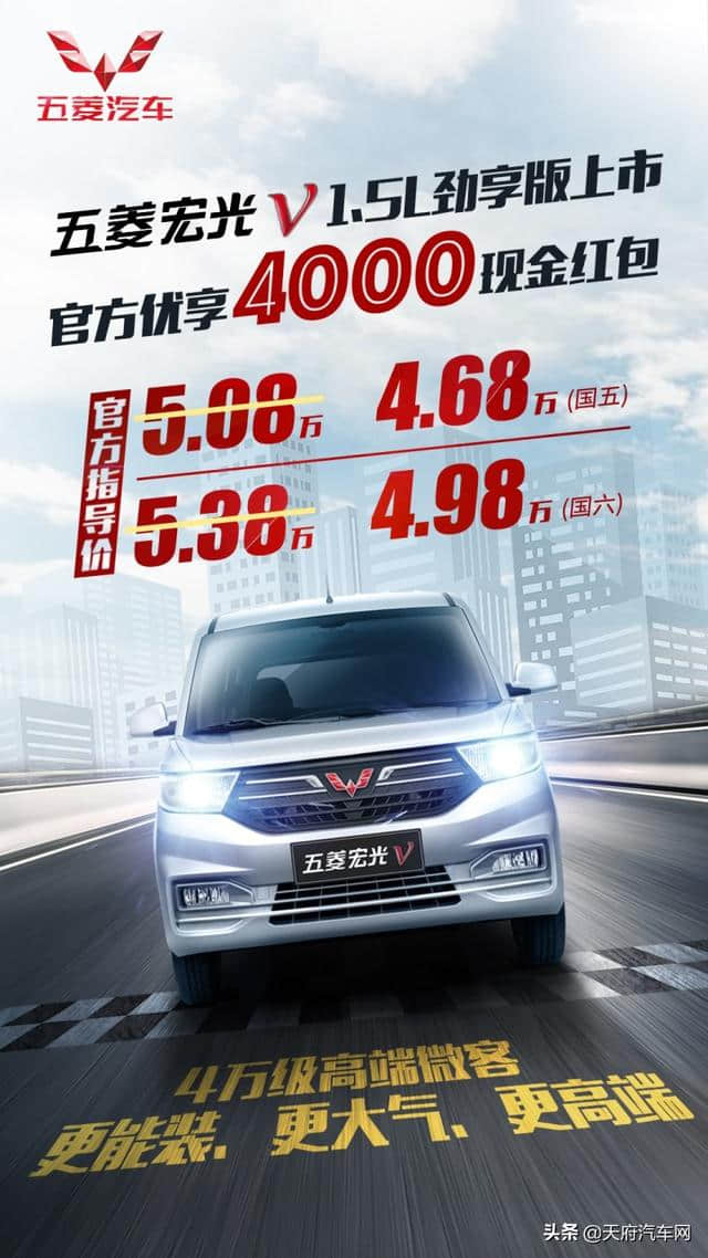 神车五菱宏光V 1.5L劲享版上市 售4.68万元