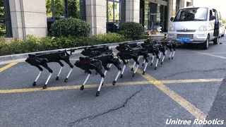 国产四足机器人新进展：8只莱卡狗拖动了1辆五菱荣光面包车