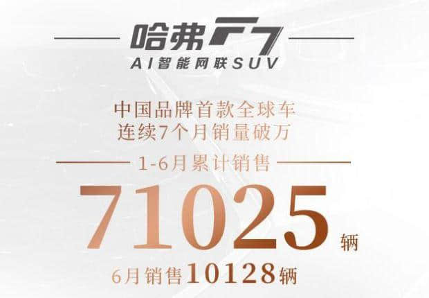 长城汽车2019年6月销量6.3万辆，哈弗H6热卖2.7万辆，再夺冠军