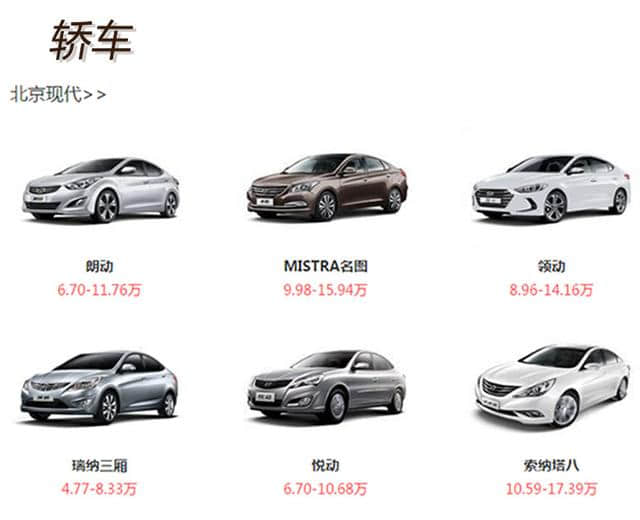 北京现代车型报价一览表
